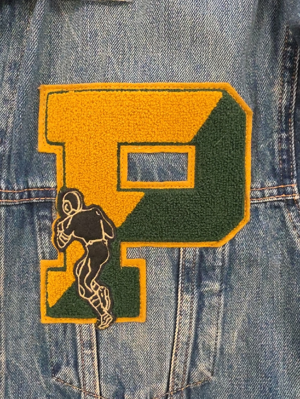 POLO Ralph Lauren Blue Denim TIGER Patch FOOTBALL LETTERMAN JACKET•Large•RARE! - Picture 9 of 15